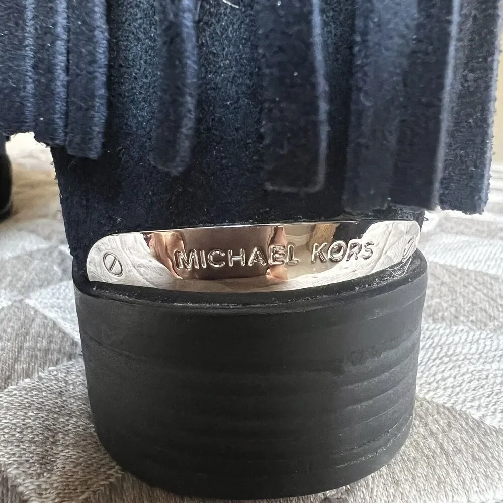 Michael Kors Silver Studded Black Suede Boots Fringe Western Cowgirl Women 8.5 - Picture 13 of 16